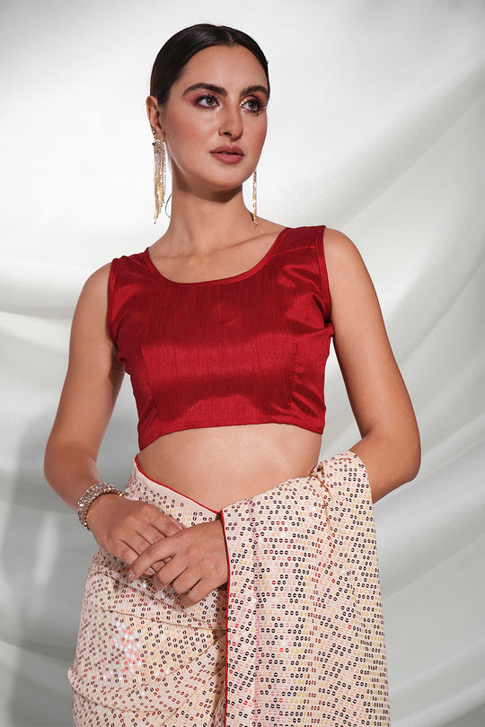 Cream Georgette Saree With Blouse Piece