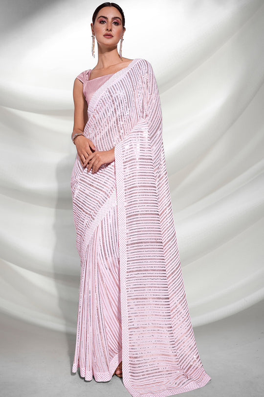 Pink Georgette Saree With Blouse Piece