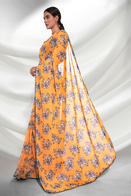 Yellow Georgette Saree With Blouse Piece