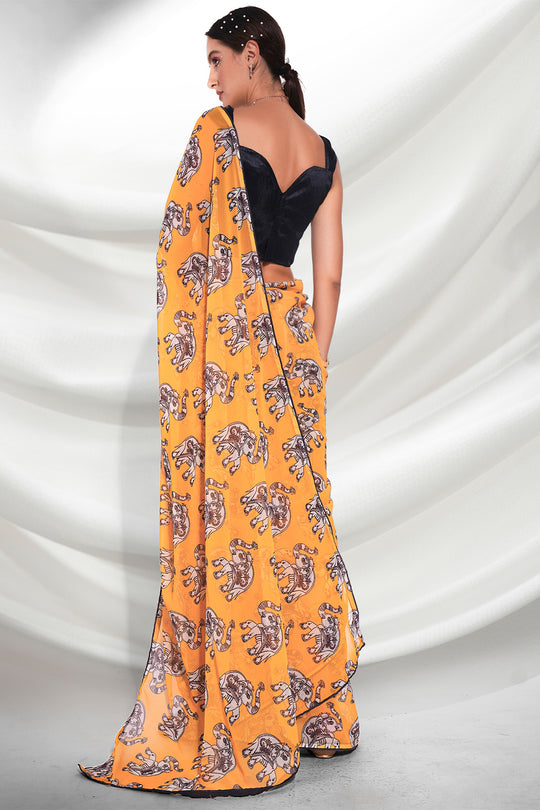 Yellow Georgette Saree With Blouse Piece