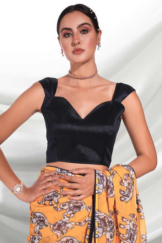 Yellow Georgette Saree With Blouse Piece