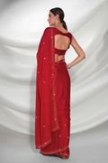 Red Satin Saree With Blouse Piece