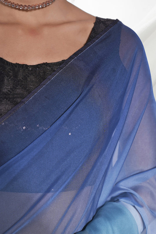 Blue Organza Saree With Blouse Piece
