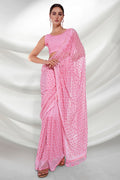 Pink Georgette Saree With Blouse Piece