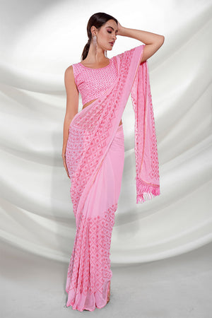 Pink Georgette Saree With Blouse Piece