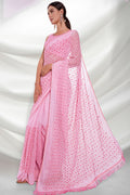 Pink Georgette Saree With Blouse Piece