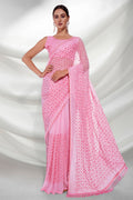 Pink Georgette Saree With Blouse Piece