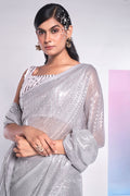 Grey Georgette Saree With Blouse Piece