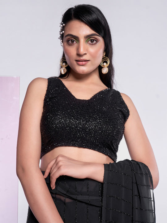 Black Georgette Party Wear Saree With Blouse Piece