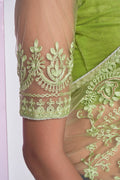 Green Net Saree With Blouse Piece