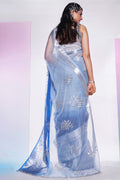 Blue Organza Saree With Blouse Piece