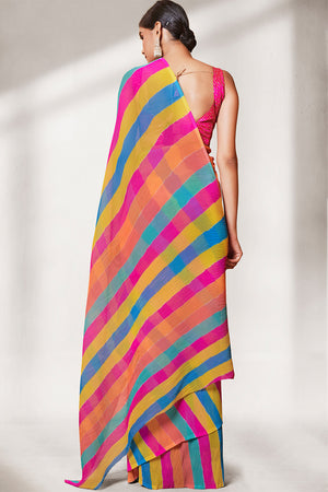 Multicolor Georgette Saree With Blouse Piece