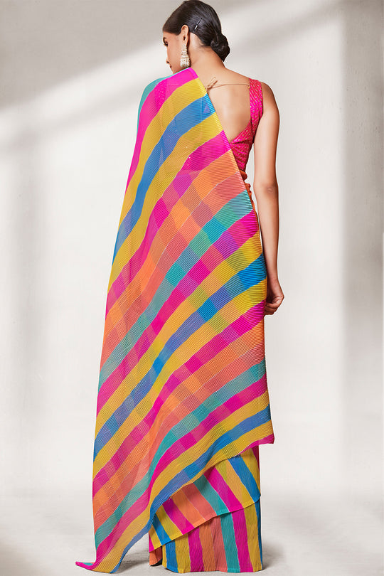 Multicolor Georgette Saree With Blouse Piece