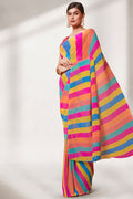 Multicolor Georgette Saree With Blouse Piece