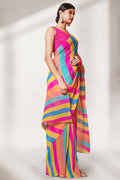 Multicolor Georgette Saree With Blouse Piece