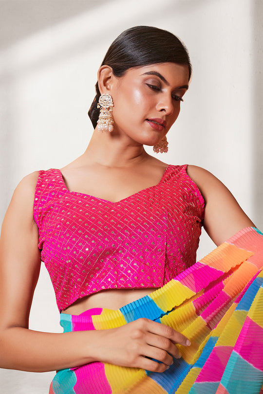 Multicolor Georgette Saree With Blouse Piece