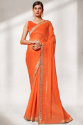 Orange Georgette Saree With Blouse Piece