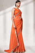 Orange Georgette Saree With Blouse Piece