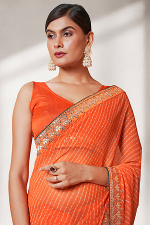 Orange Georgette Saree With Blouse Piece