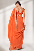 Orange Georgette Saree With Blouse Piece