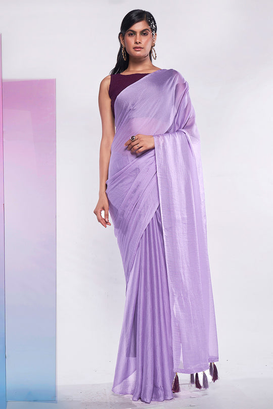 Lavender Georgette Saree With Blouse Piece