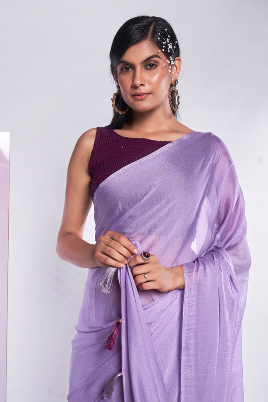 Lavender Georgette Saree With Blouse Piece