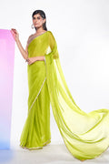 Neon Green Georgette Saree With Blouse Piece