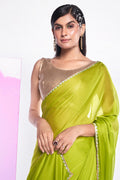 Neon Green Georgette Saree With Blouse Piece