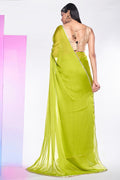 Neon Green Georgette Saree With Blouse Piece
