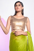 Neon Green Georgette Saree With Blouse Piece