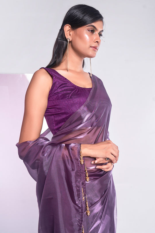 Mauve Organza Saree With Blouse Piece