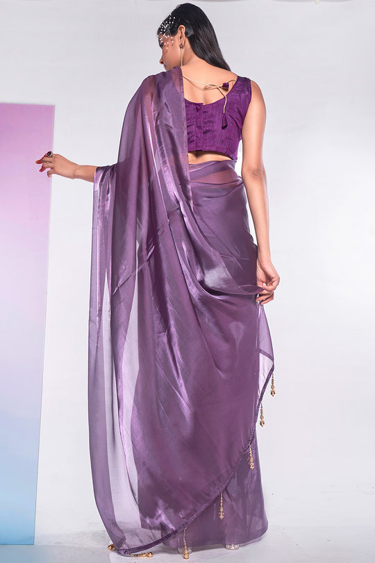 Mauve Organza Saree With Blouse Piece