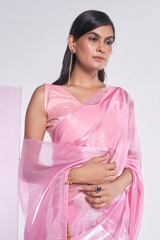 Pink Organza Saree With Blouse Piece