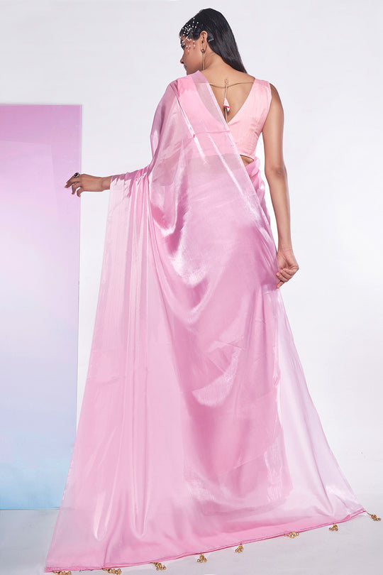 Pink Organza Saree With Blouse Piece