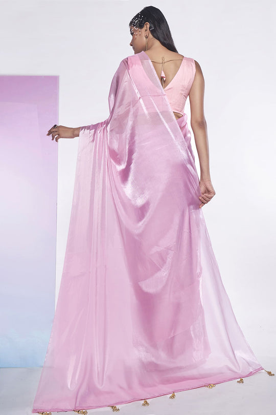 Pink Organza Saree With Blouse Piece