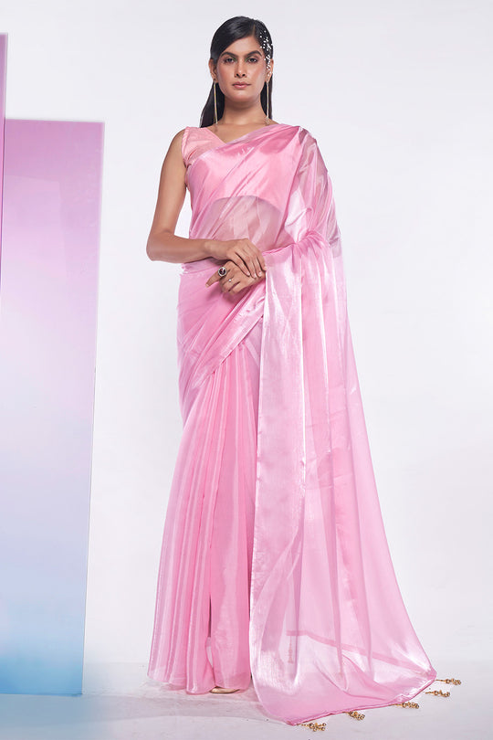 Pink Organza Saree With Blouse Piece