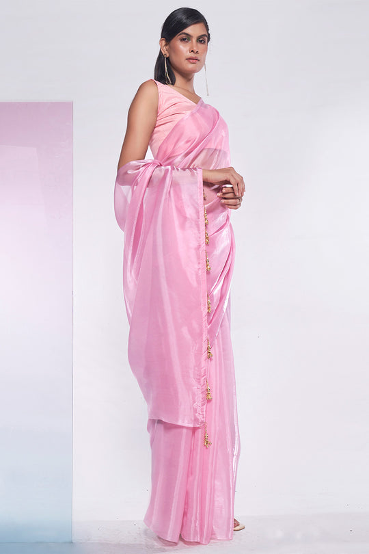 Pink Organza Saree With Blouse Piece