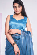 Blue Organza Saree With Blouse Piece