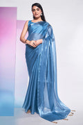 Blue Organza Saree With Blouse Piece