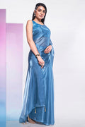 Blue Organza Saree With Blouse Piece