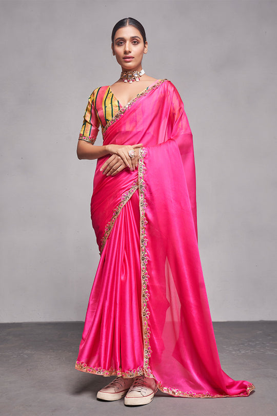 Pink Georgette Saree With Blouse Piece