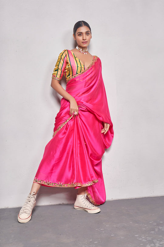 Pink Georgette Saree With Blouse Piece