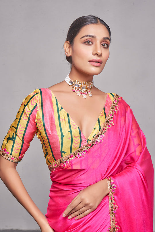 Pink Georgette Saree With Blouse Piece