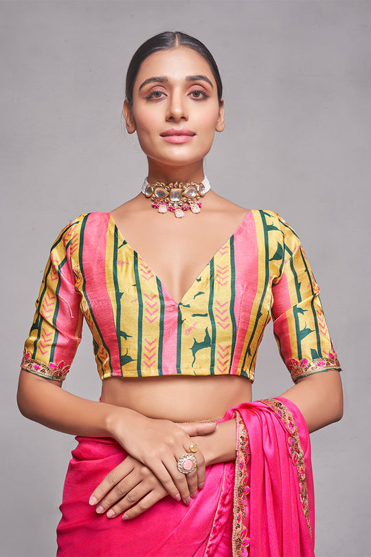 Pink Georgette Saree With Blouse Piece