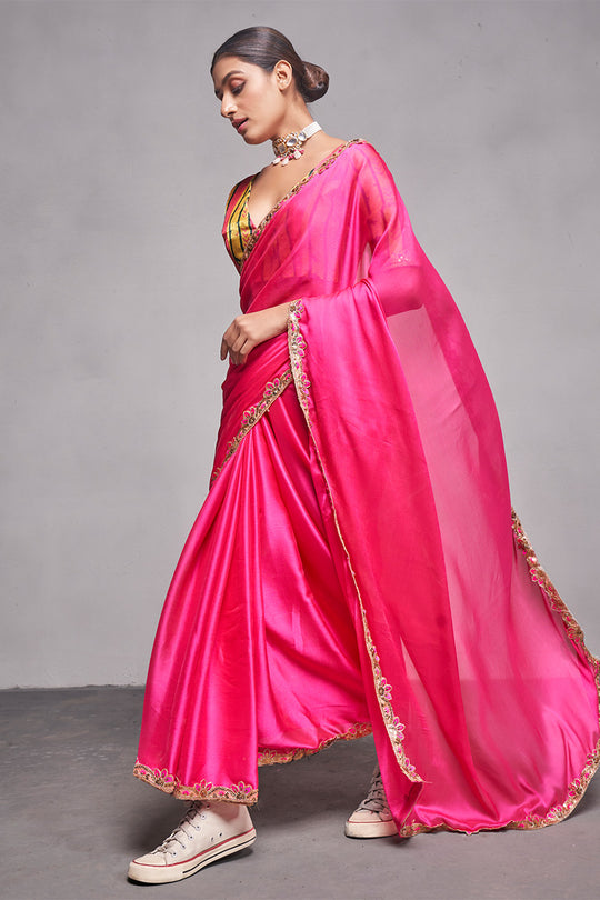 Pink Georgette Saree With Blouse Piece