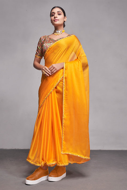 Mustard Georgette Saree With Blouse Piece