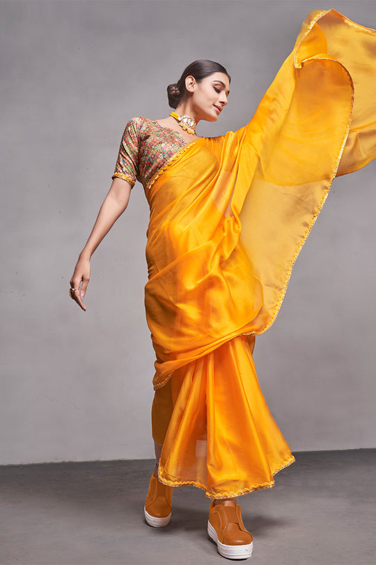 Mustard Georgette Saree With Blouse Piece