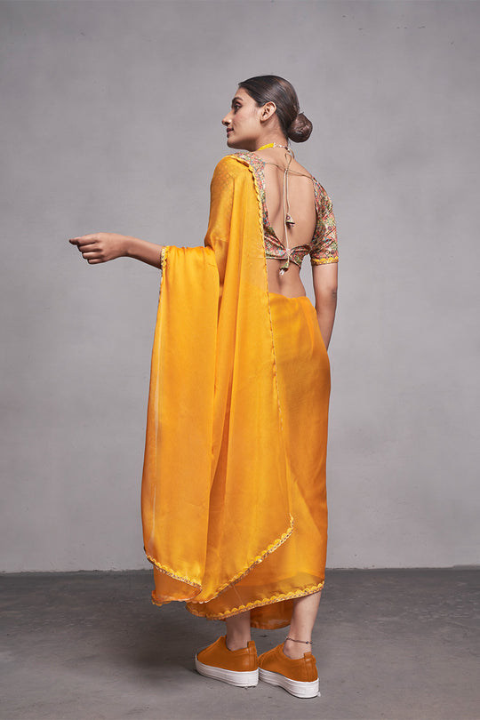 Mustard Georgette Saree With Blouse Piece