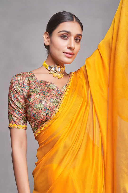 Mustard Georgette Saree With Blouse Piece