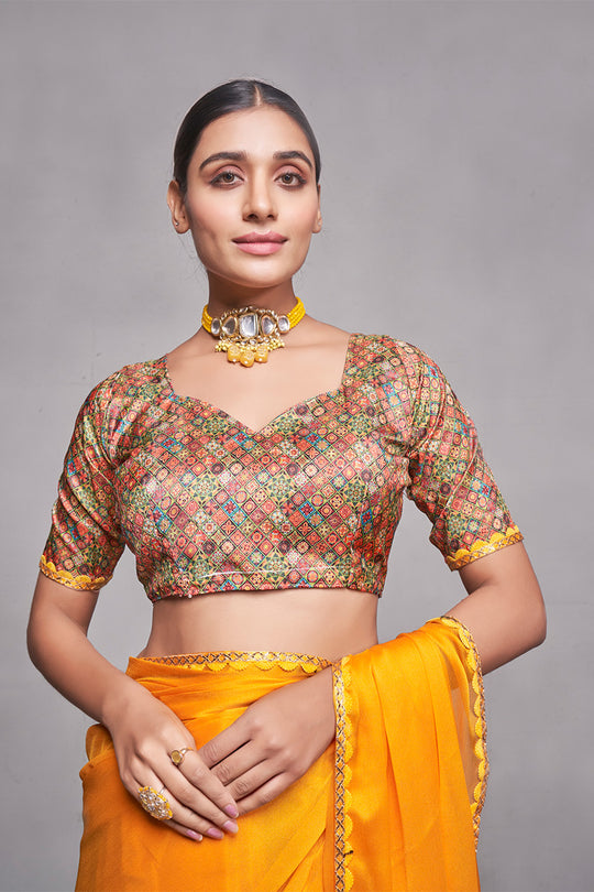 Mustard Georgette Saree With Blouse Piece